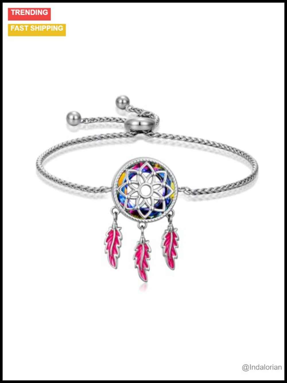925 Sterling Silver Dreamcatcher Bracelet Adjustable 9.5 Inch Wheat Chain